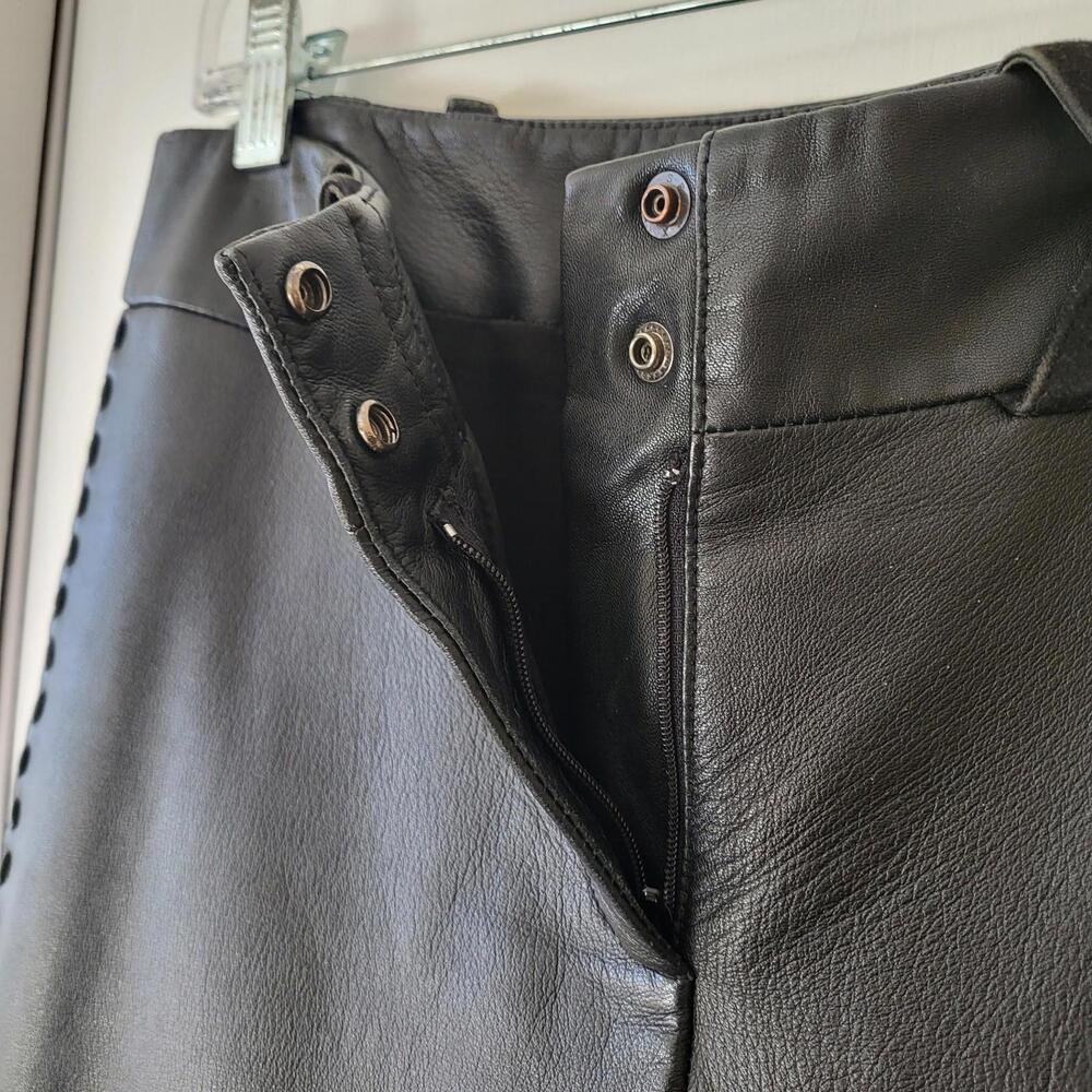 Margaret Godfrey women's black leather pants sz8 W16.5 zipper 2 hook closure - Picture 4 of 12